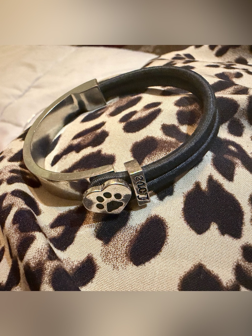 Leather Pet Paw Charm Bracelet - Black